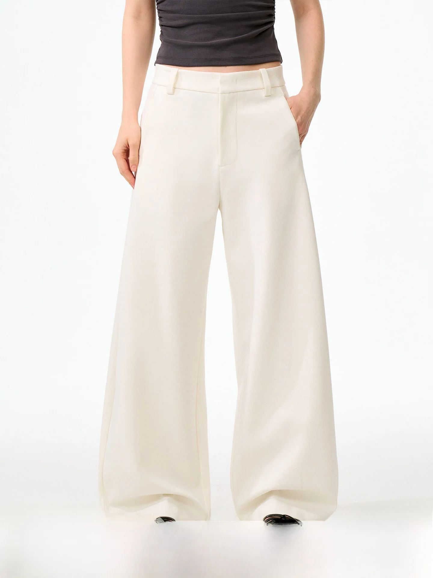 

High Waist Wide Leg Straight Casual Pants Retro Polyester Cotton Blend Loose Fit Versatile Casual Trousers for Women