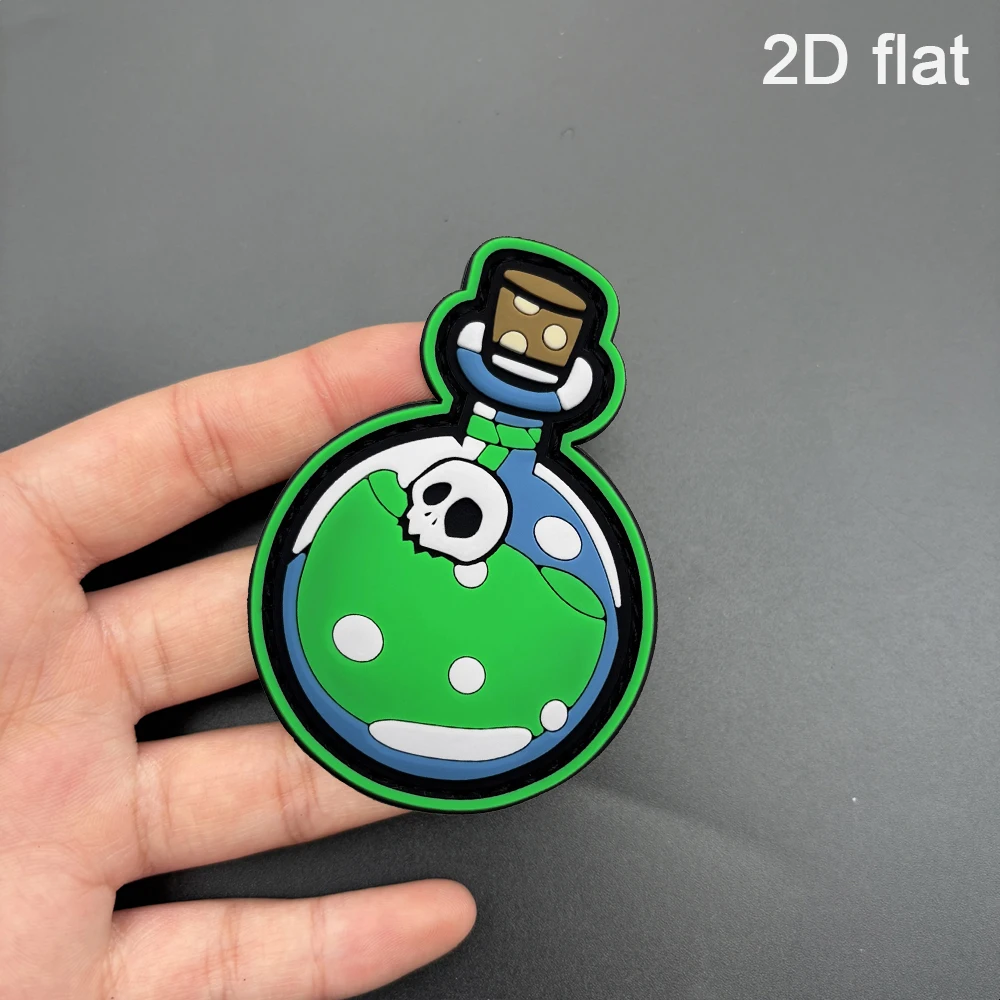 Alien potion magic bottle skull cartoon badge, 2D flat PVC material, Velcro patch, comes with a free adhesive backing, available in various sizes, 1pc, 2pcs, 3pcs, layered 3D embossed edges, not easy to peel off, personalized decorative accessory for functional jackets