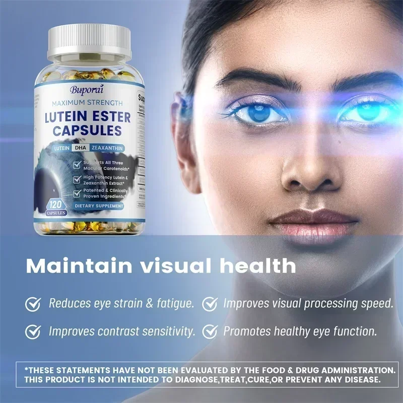 Lutein Ester Capsules - with Zinc, Vitamins C, E, Zeaxanthin, For Dry Eyes Fatigue, Improved Vision, Promotes Macula Health