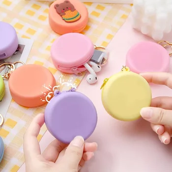 Mini runde Silikon Reiß verschluss Geldbörse einfarbig kleine Brieftasche Wechsel beutel Schlüssel halter Lagerung Schlüssel bund Tasche Anhänger