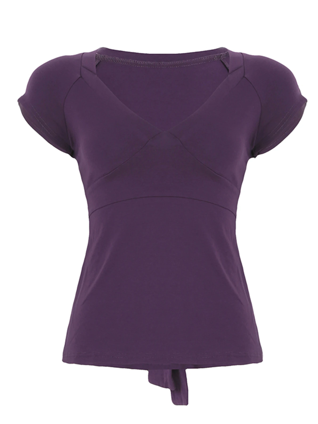 [RUOKE] Vintage Slim Fit V-Ausschnitt T-Shirt für Damen Frühling Sommer Bandage Kurzarm Tee Lässiges Basic Crop Top Alltagstauglich – Detail 4