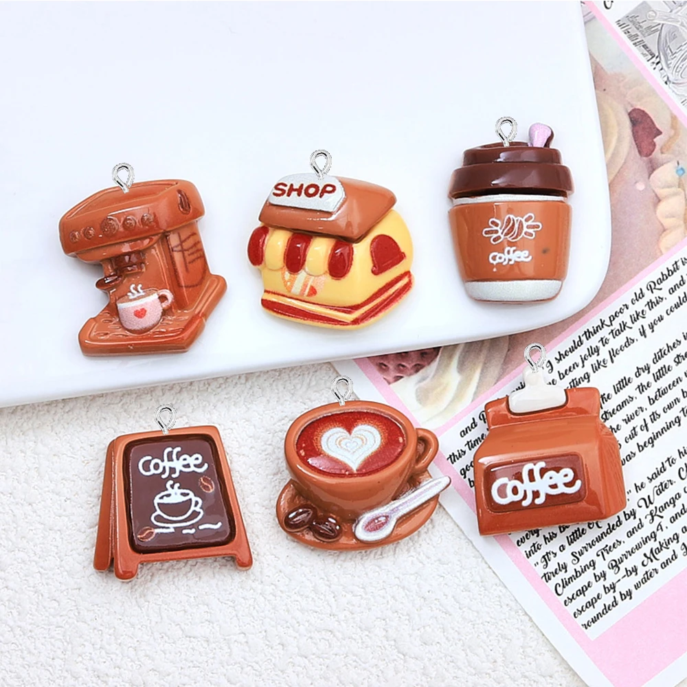 

10PCS Shiny Cartoon Coffee Series Flat Back Charms For Earrings Bracelet Hairpin DIY Jewelry Pendants Decoration Accessories