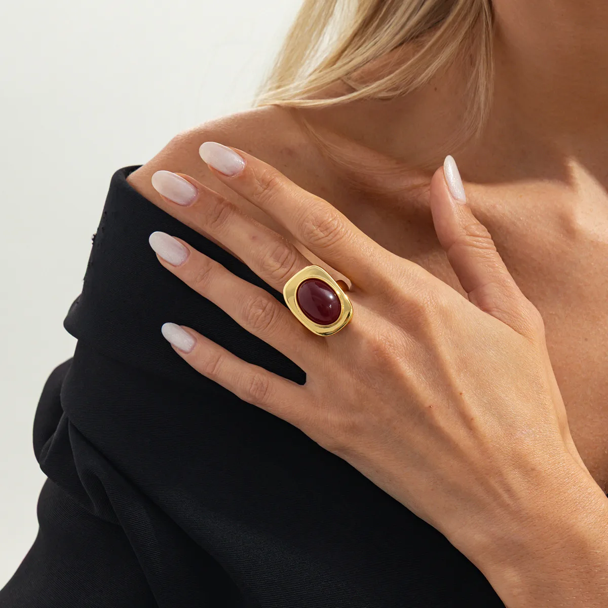 Ring Irregular Square Open Geometric Resin Colorful Oval Shaped Finger Jewelry for Women Daily Party Wear Lightweight