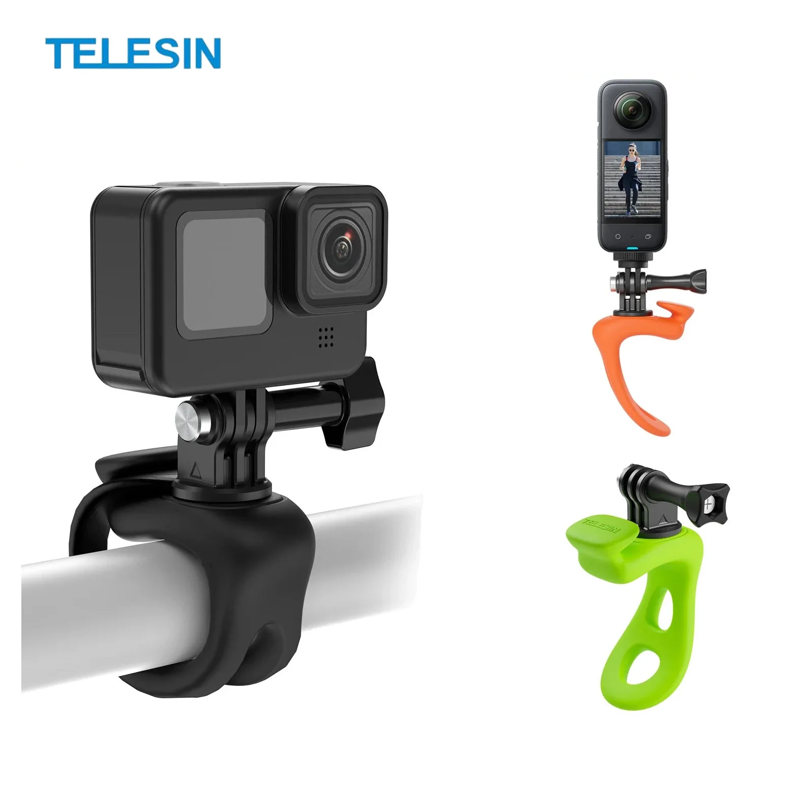 

TELESIN Flexible Silicone Mount for GoPro Hero 13 12 11 10 9 8 7 DJI Action 5 4 3 Insta360 Adjustable Motorcycle Cycling Mount