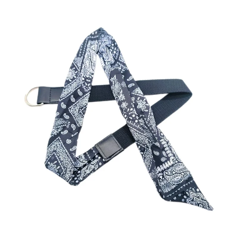 Canvas scarf belt for women\'s dress, fashionable and versatile decorative jeans with double buckle personalized belt