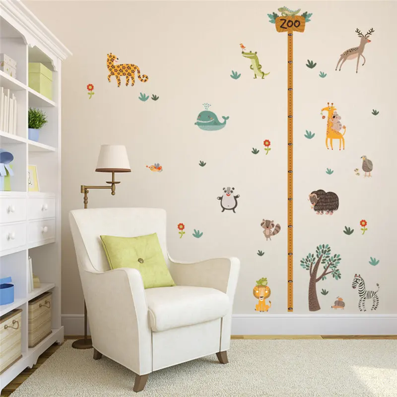 Cute Animal Tree Creative Growth Chart Wall Sticker Kids Room Decoration Children Height Measure Mural Art Diy Home Decal