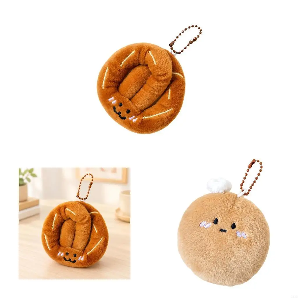 XXFE 1Pc Embroidered Character Plush Keychain Charm with Short-Pile Fabric and Beads-Chain Attachments for Bags and Display