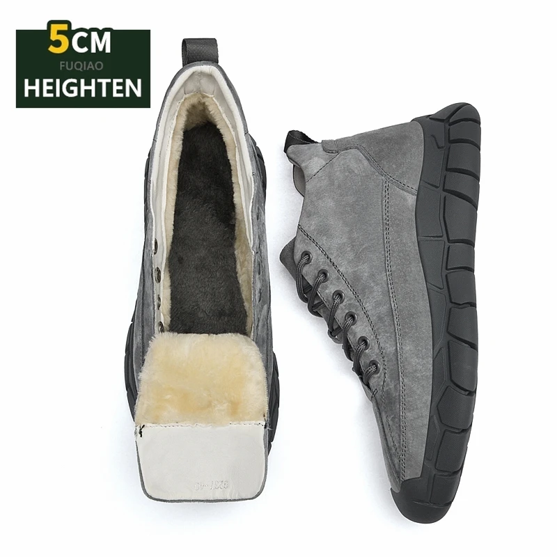 

Men's Winter Fleece Lined 5cm Elevator Shoes Genuine Leather Height Increase Casual Work Sport Sneakers Versatile Daily Wear