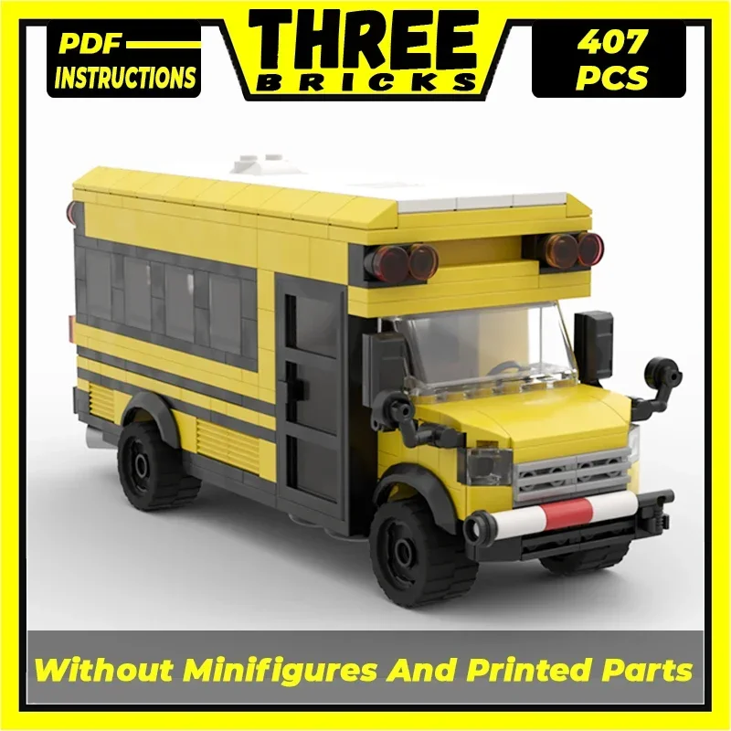 City Vehicle Model Moc Building Bricks America Short School Bus Technology Modular Blocks Gifts Christmas Toys DIY Sets Assembly