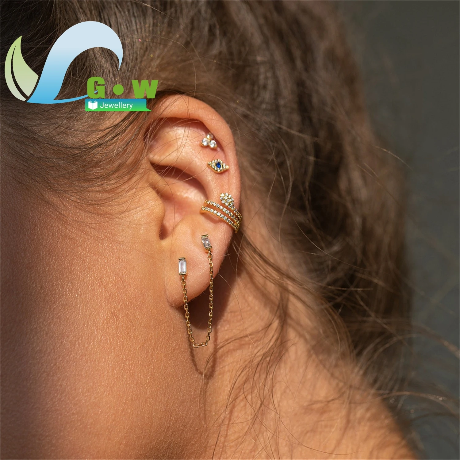 

European American Style Evil Eye Earring Set Fashion Minimalist Tassel Ear Studs Geometric Ear Cuff For Women Jewelry Wholesale