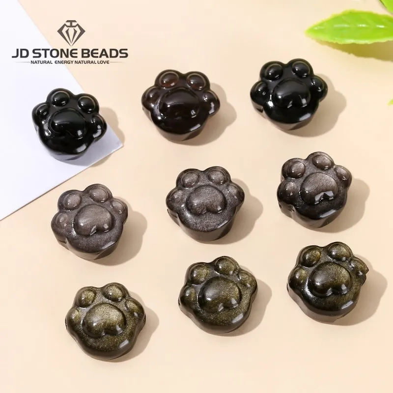 1 Pc Natural Stone Gold Obsidian Cat Paw Shape Beads 16*15mm Cute Loose Spacer Beads With Hole For Jewelry Making Accessory