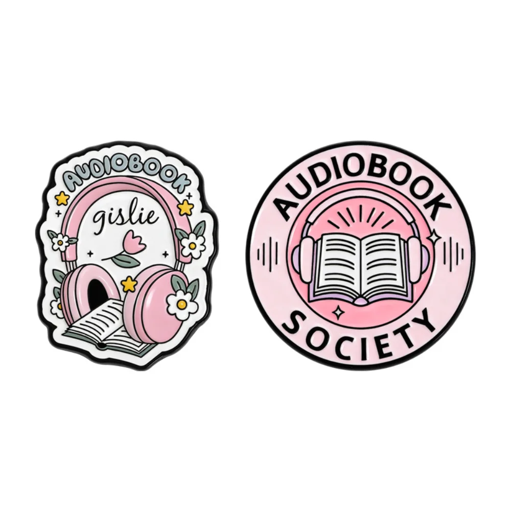 2pcs Audiobook Enthusiast Enamel Brooch Gentle Pink Audiobook Reading Party Bag Decorative Pin Clothing Backpack Accessories
