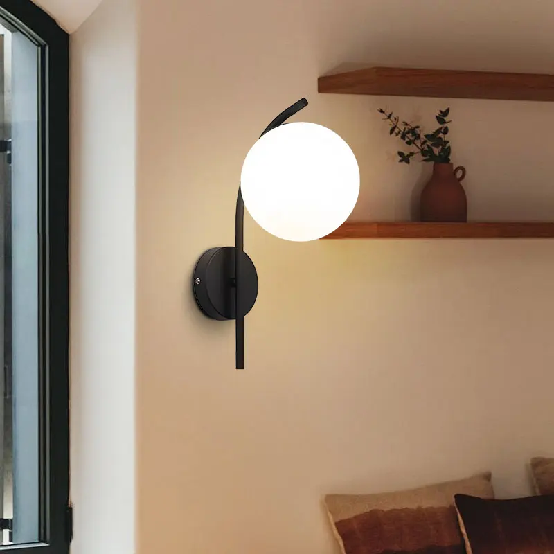 Glass Ball LED Wall Lights Suitable For TV Sofa Background Corridor G9 Base Copper Black Metal Wall Lamp Modern Lighting Fixture