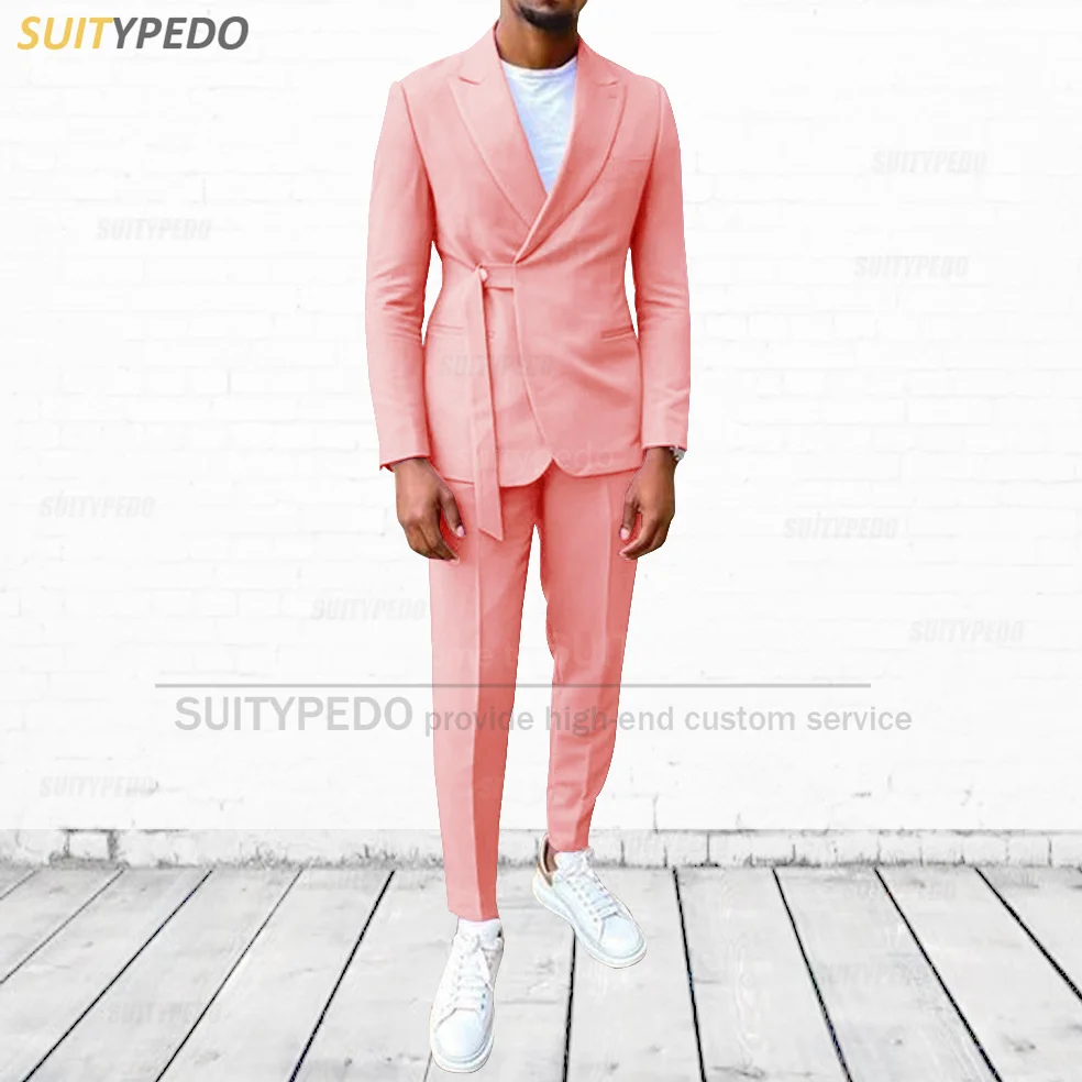 Fashion Coral Red Suit for Men Prom Wedding Blazer with Pants 2 Pieces Set Formal Slim Fit Green Men Tuxedos Casual Men Jackets