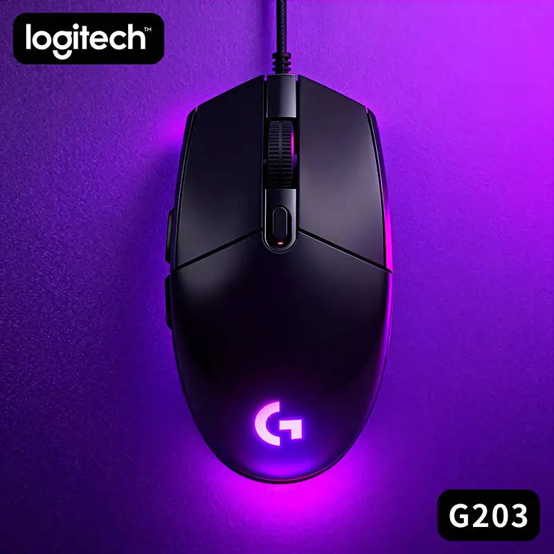 

Проводная игровая мышь Logitech G203, 8000 точек на дюйм, RGB-подсветка, 6 программируемых кнопок, датчик Mercury 9800, для ПК, ноутбуков, геймеров