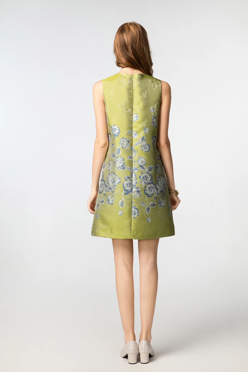 MIUXIMAO 2025 แฟชั่น Royal Luxury Jacquard ฤดูร้อนชุด 3D ดอกไม้เพชรชุด A-LINE สั้นสีเขียวชุดผู้หญิง Vestides