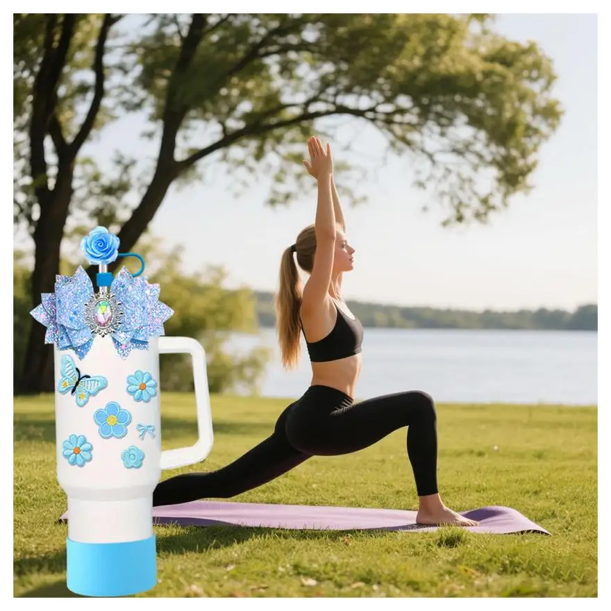 Cup Accessories Set for  Cup 30oz 40oz Tumbler with Handle, Including Silicone Straw Cover and Boot, butterfly & Flower Sticker,