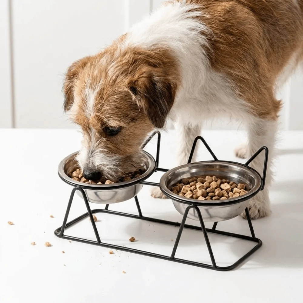 Fall-Resistant Raised Pet Feeding Bowls Anti Overturning Thickened High Foot Dog Feeder with Stand Cat Double Bowls