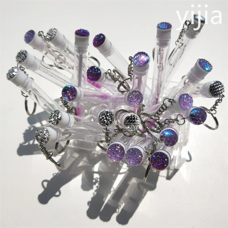 10pcs Disposable Glitter Eyelash Mascara Brush Purple and Silver Lashes Makeup Brushes Wands Applicator With Key Chain