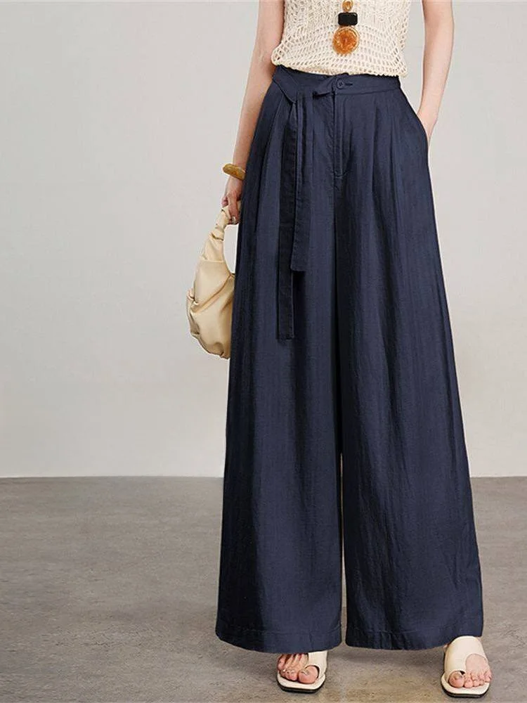 Pantalones Anchos de Cintura Alta para Mujer, Pantalones Casuales de Lino , Cómodos y Fluidos, Modelo Rafaela de Victoria