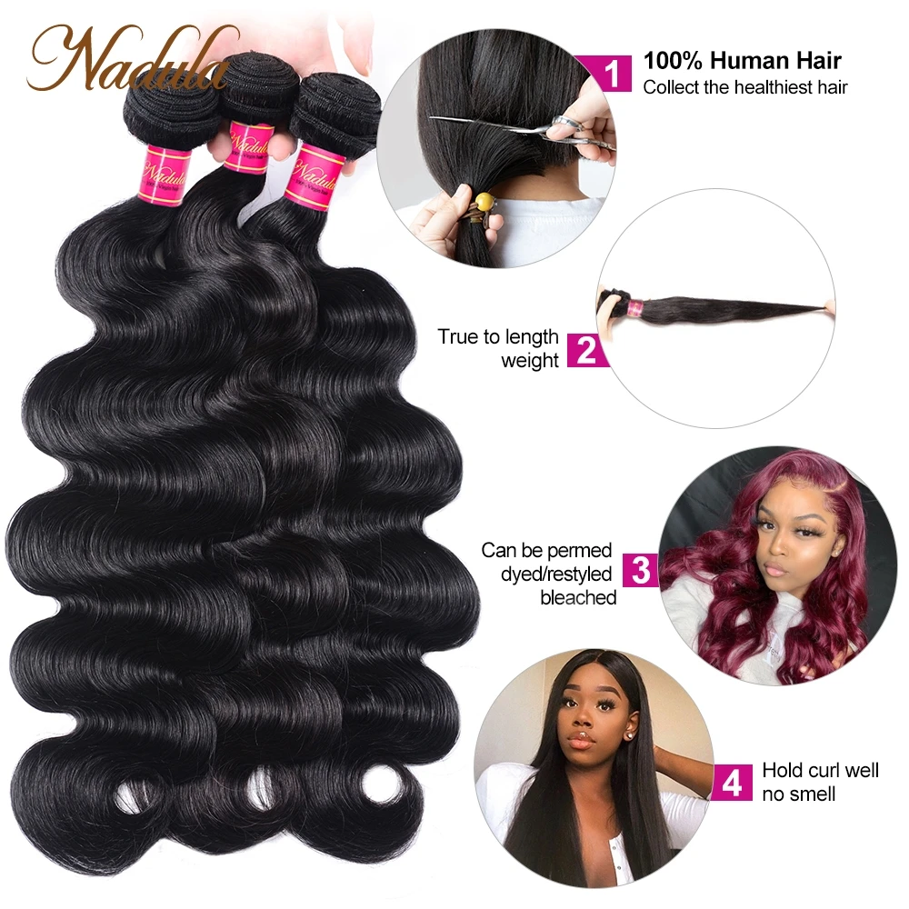 Nadula-extensiones de pelo peruano ondulado, mechones de cabello humano, Color negro, 8-30 pulgadas, 8A, barato, venta al por mayor