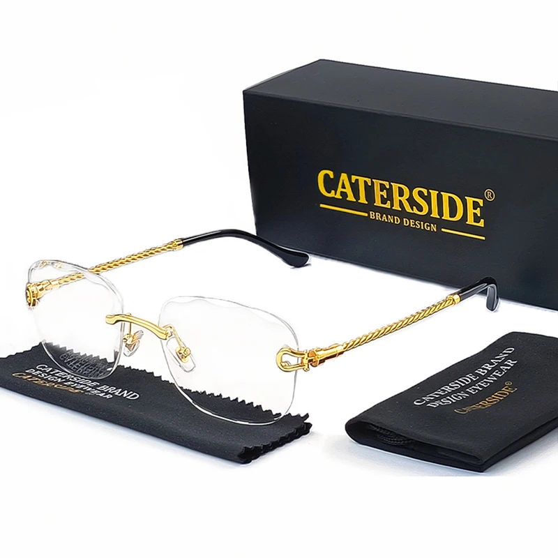 CATERSIDE Retro Mode Sonnenbrille für Damen und Herren Markendesigner Randlose Verlaufsgläser Sonnenbrillen mit Schneidegläsern Damen-Brillen – Detail 9