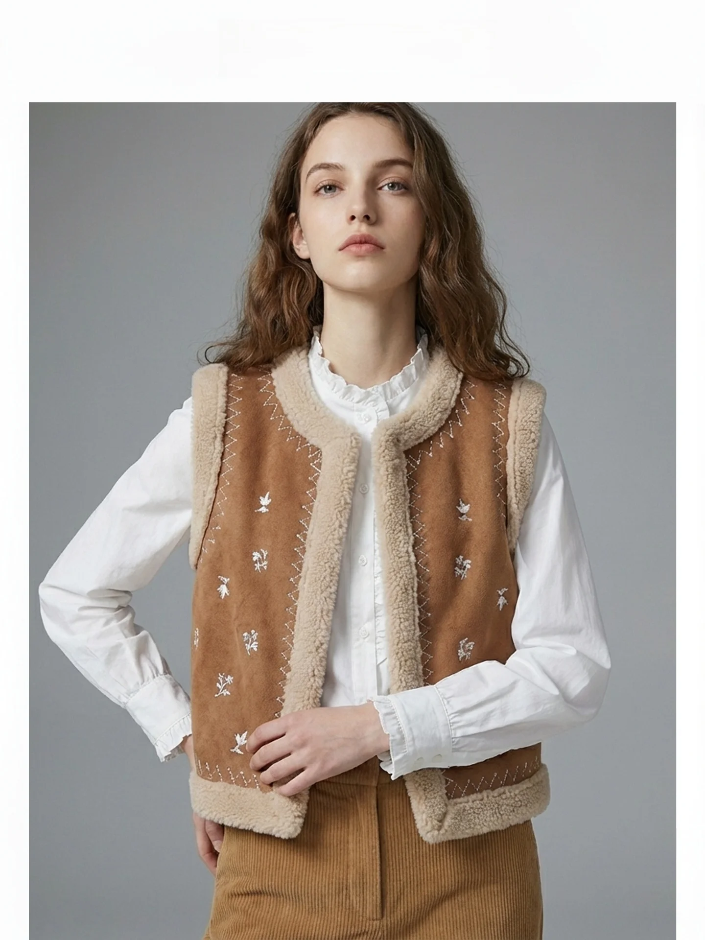 

Женский жилет из искусственного меха с вышивкой в стиле ретро, осенне-зимний, замшевый, цветной, многослойный, с цветочным узором