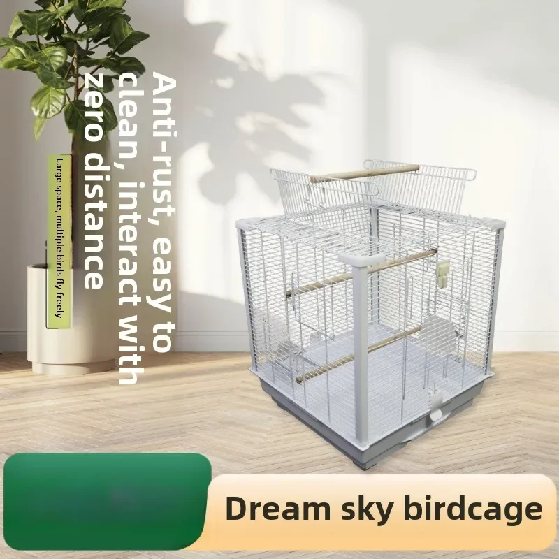 Gaiola de pássaro de papagaio de luxo grande peônia pele de tigre propund phoenix pássaro interativo papagaio transparente ornamental b