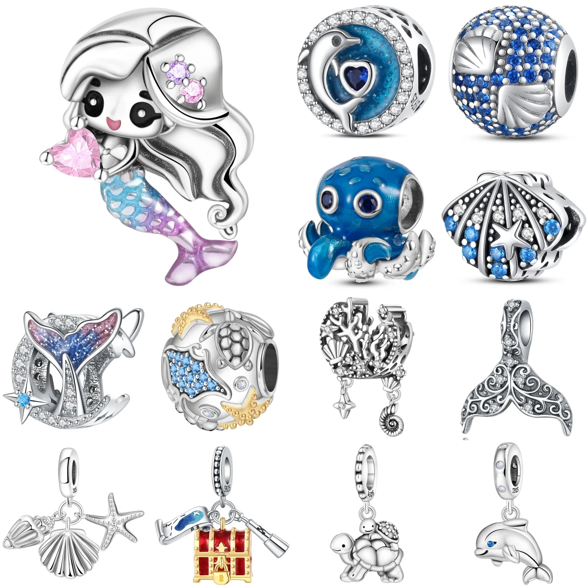 

Orstarry 925 Sterling Silver Cartoon character Mermaid Original Pendants Bracelet Charms Fit Jewelry Party Beads DIY Fine Gifts