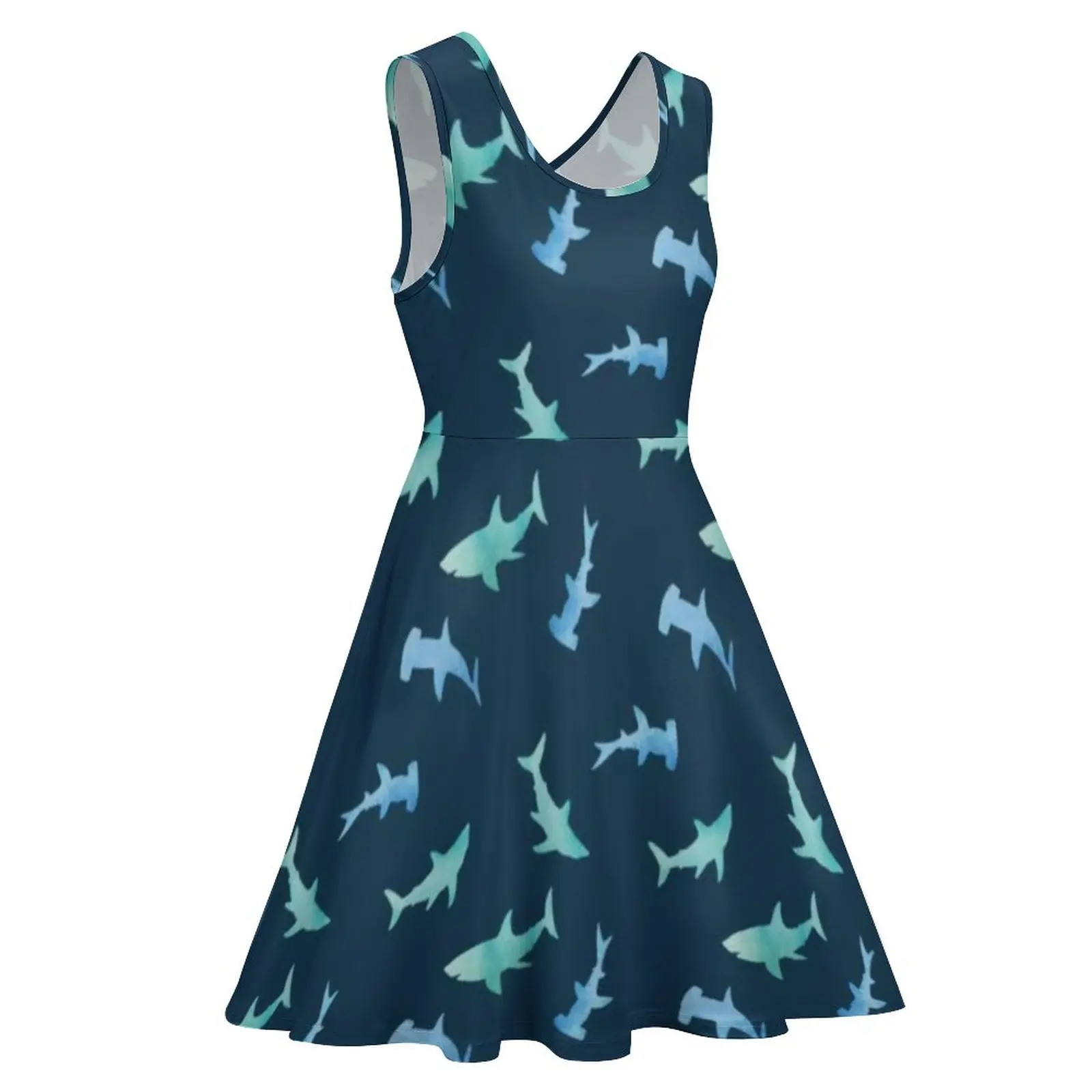 Watercolor Shark Dress Nautical Swimming Sharks Beach Dresses Sleeveless Aesthetic Oversize Skate Dress Female Design Clothes