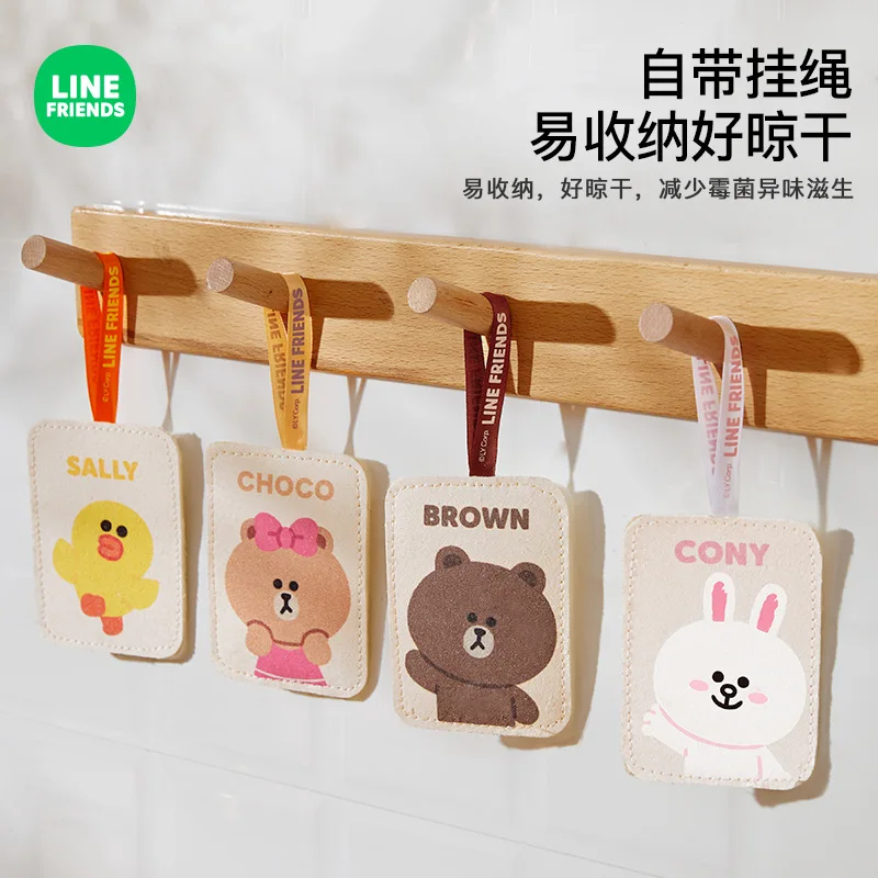 LINE FRIENDS New Anime Kawaii CONY Dishwashing Sponge Wipe Cartoon Brown SALLY Natural Wood Pulp Cotton Kitchen Magic Wipe Cloth