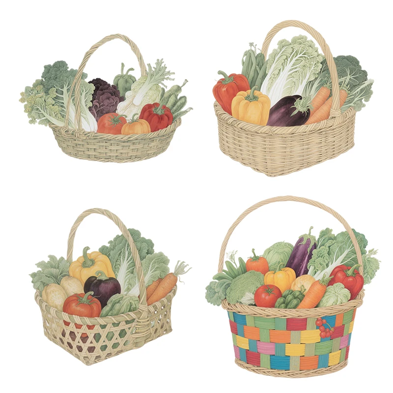Three Ratels CEE123 Colorful vegetable basket wall stickers for home decoration kitchen decals shop window stickers