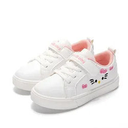 Scarpe da ragazza moda piccola scarpa bianca estate leggera allacciata simpatico gatto modello skateboard scarpe sportive Sneakers Casual per bambini