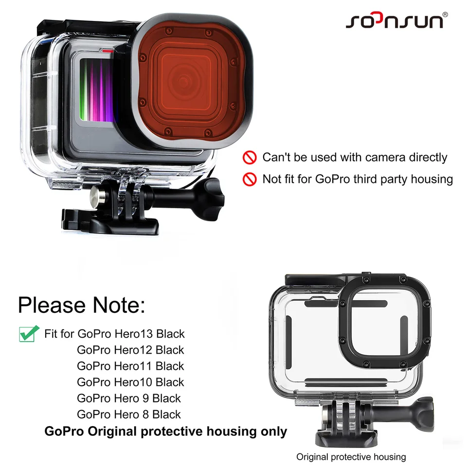 Filtro Rosso Per Immersioni SOONSUN Per GoPro Hero 10/11 – Correzione Colore, Protezione UV, In ABS