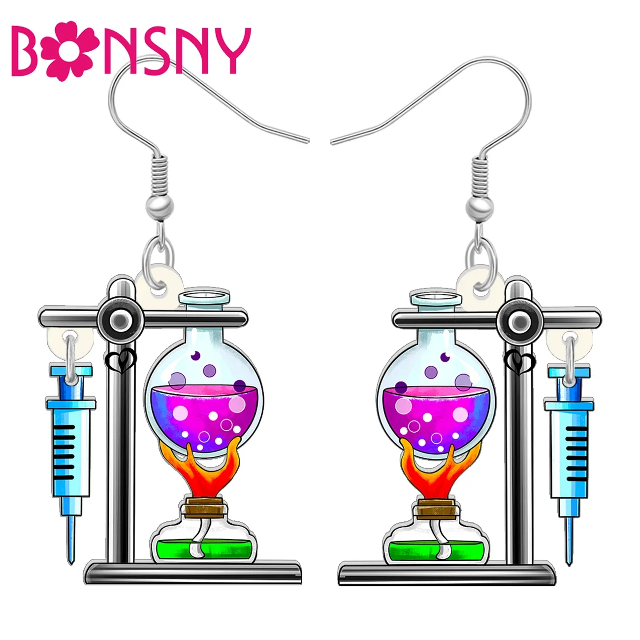 BONSNY Acrylic Funny Experiment Sets Drop Dangle Earrings Trendy Subject Jewelry Back to School Gifts For Teachers Kid