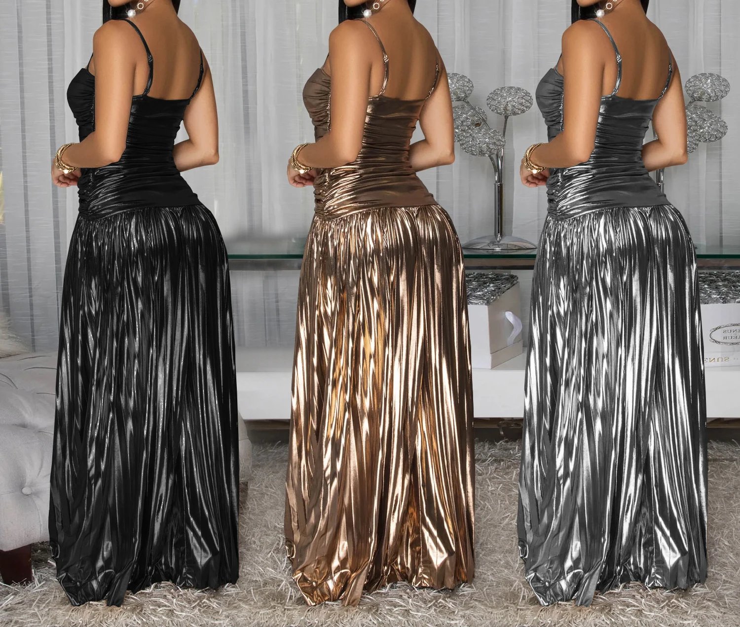 Sukienka damska elegancka na lato 2025, na imprezę, z błyszczącymi ramiączkami spaghetti, długa sukienka klubowa, seksowna sukienka koktajlowa z cekinami, na studniówkę, wieczorowa, model HXY241