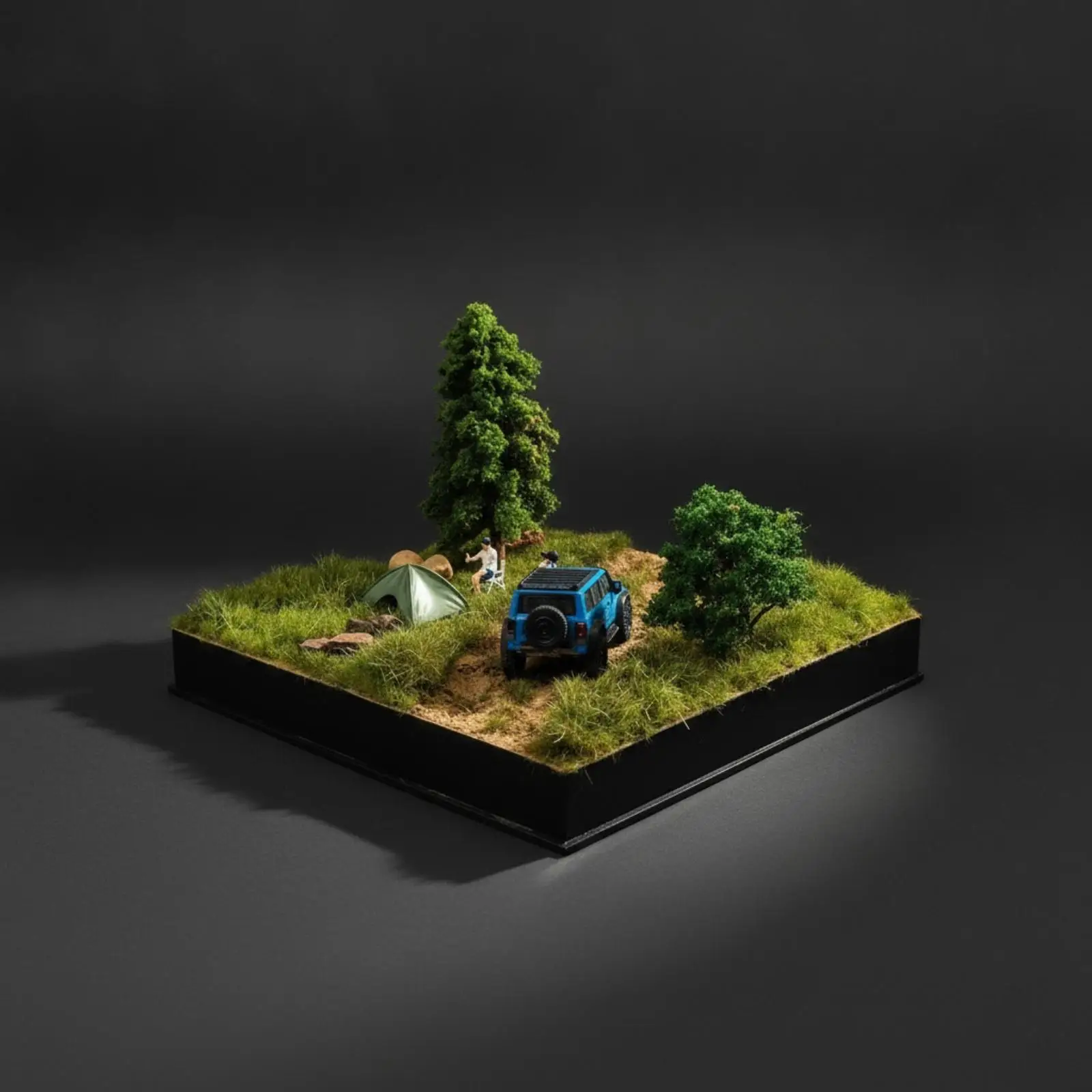 Miniature Camping Landscape Diorama Ready-Made Resin Diorama with Black-Finish Base Compact Desktop Miniature Landscape