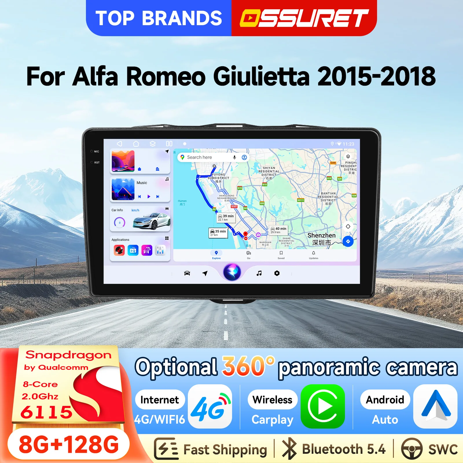OSSURET Spedizione Rapida 2 Din 9 Pollici Octa Core Android 15 Autoradio per Alfa Romeo Giulietta 2015-2018 Autoradio Wireless Carplay Android Auto Un