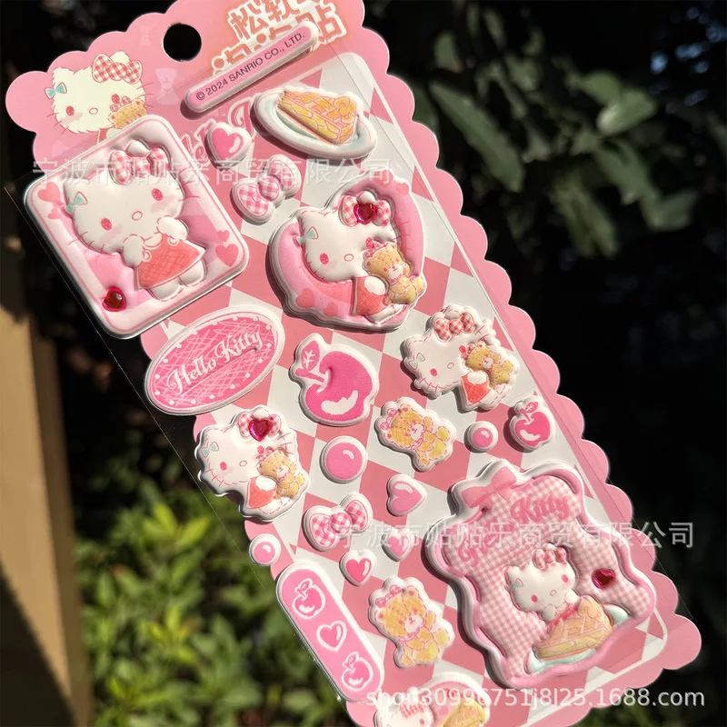 

4-20 шт. Оригинальные лицензионные 3D-наклейки Sanrio Hello Kitty, Cinnamoroll, Kuromi, толстые, двухслойные, объемные, для декора дневников, подарки