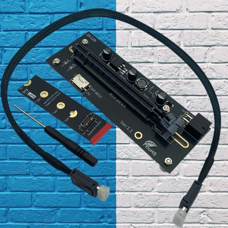 

НОВЫЙ адаптер PCI-e 4.0 X16 для M.2 M-key NVME, внешний конвертер для видеокарты, райзер 32 Гбит/с, 6-контактный разъем питания, удлинительный кабель Oculink SFF-8612/8611