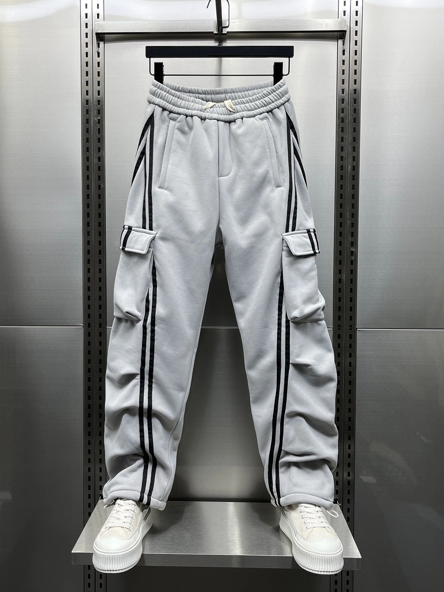 

Модные мужские зимние удобные брюки с флисовой подкладкой, прямые, повседневные, рабочие, в американском стиле, универсальные, свободного кроя, карго-брюки