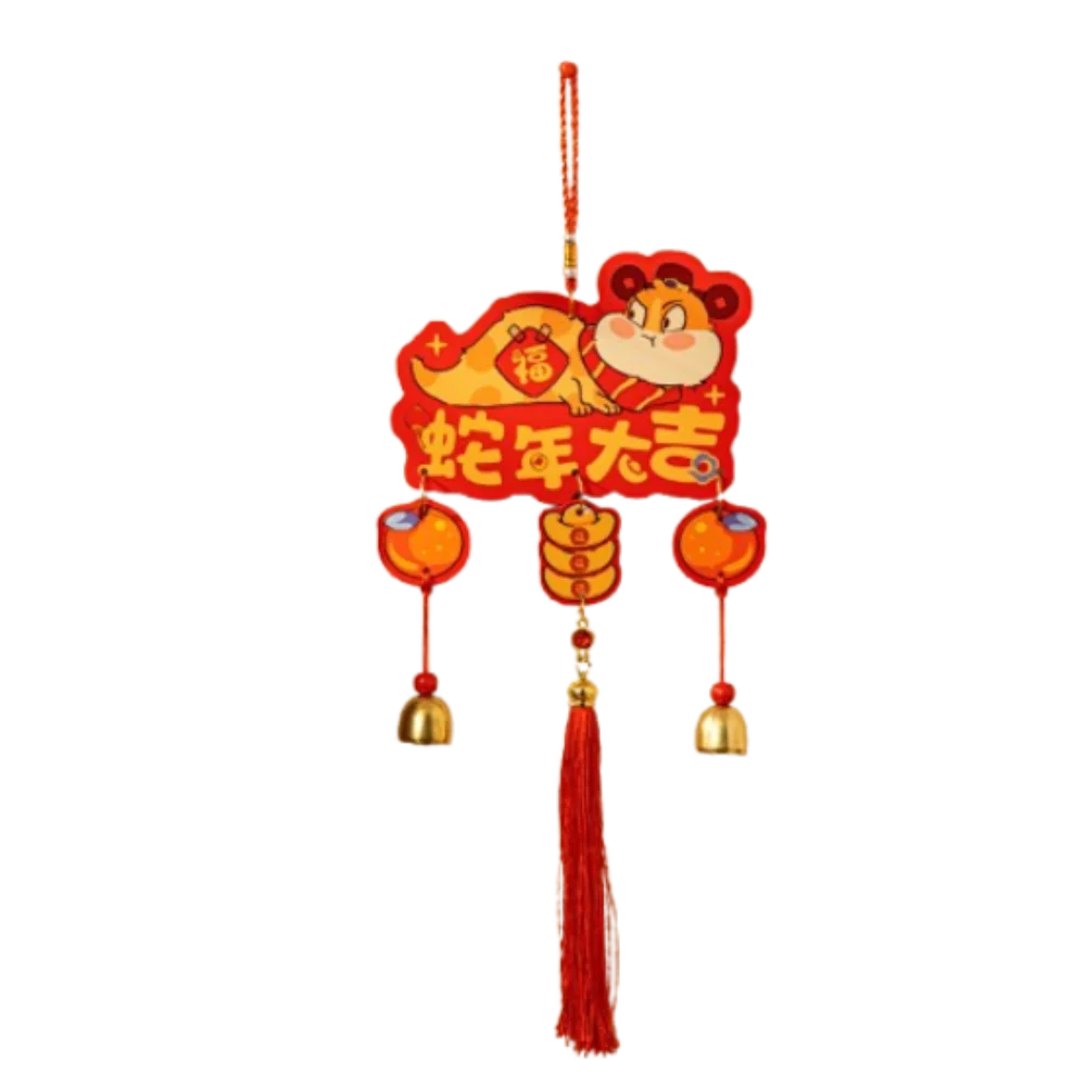 

Traditional Chinese Snake Year Pendant Plastic Zodiac Snake Fu Character Hanging Ornament with Bells Handmade