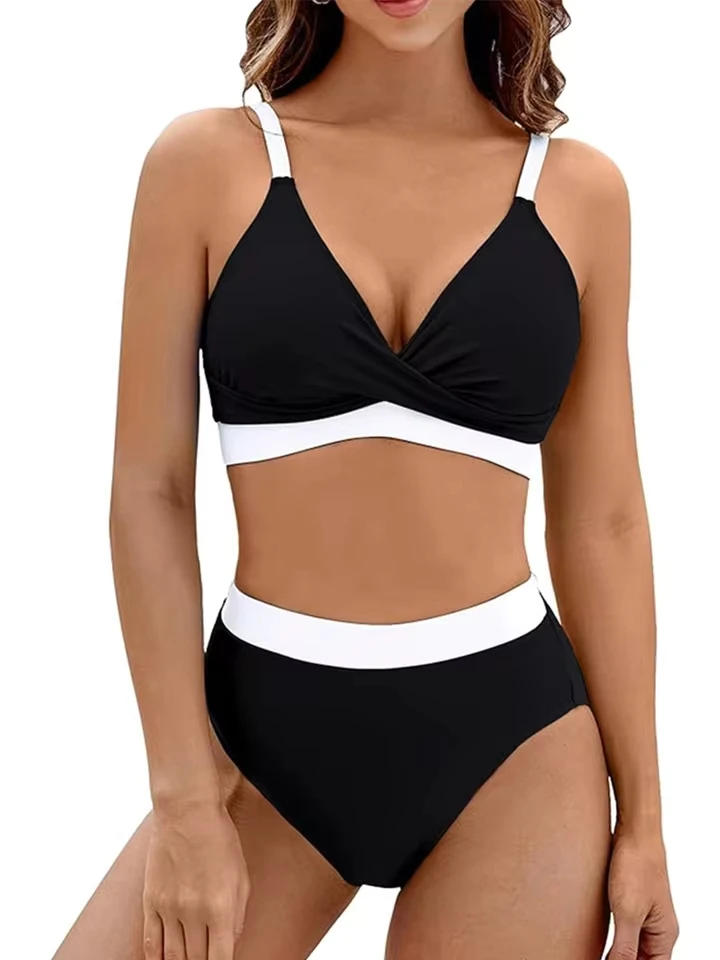 Vzvn Sexy Contrast Color High Waist Bikinis Women Split Swimsuit Beach Bikini 2026 New All Season Backless Bikinis 2 Piece Set