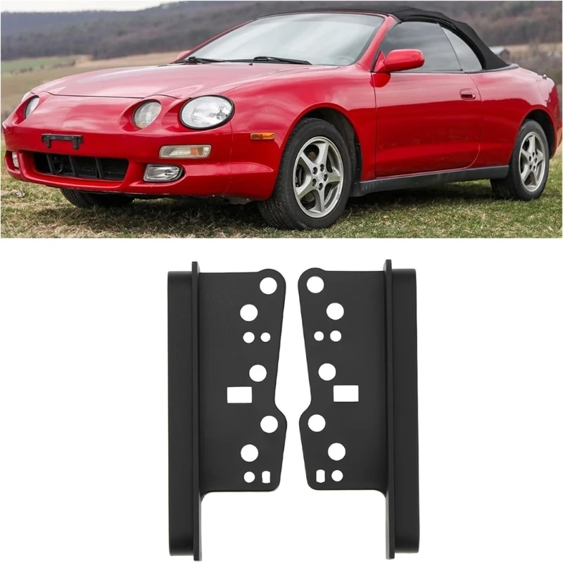 2-DIN Car Radio Side Mounting Brackets Pair with Black Trim for Console Head Unit Install and Predrilled Hole Layout 68UF