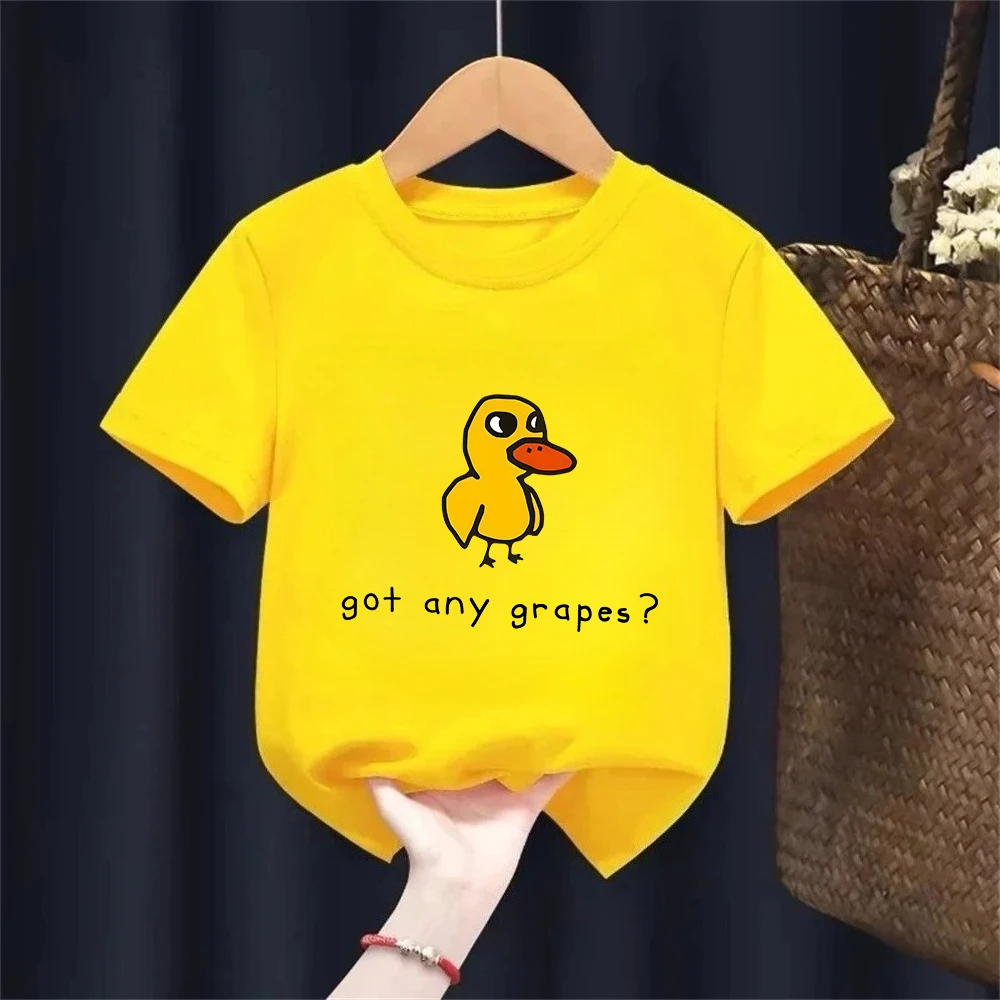 The Duck Song Got Any Grapes Printed Kids T-Shirt Summer Children's Pure Cotton Short-sleeved Casual Tops Boys and Girls Gifts