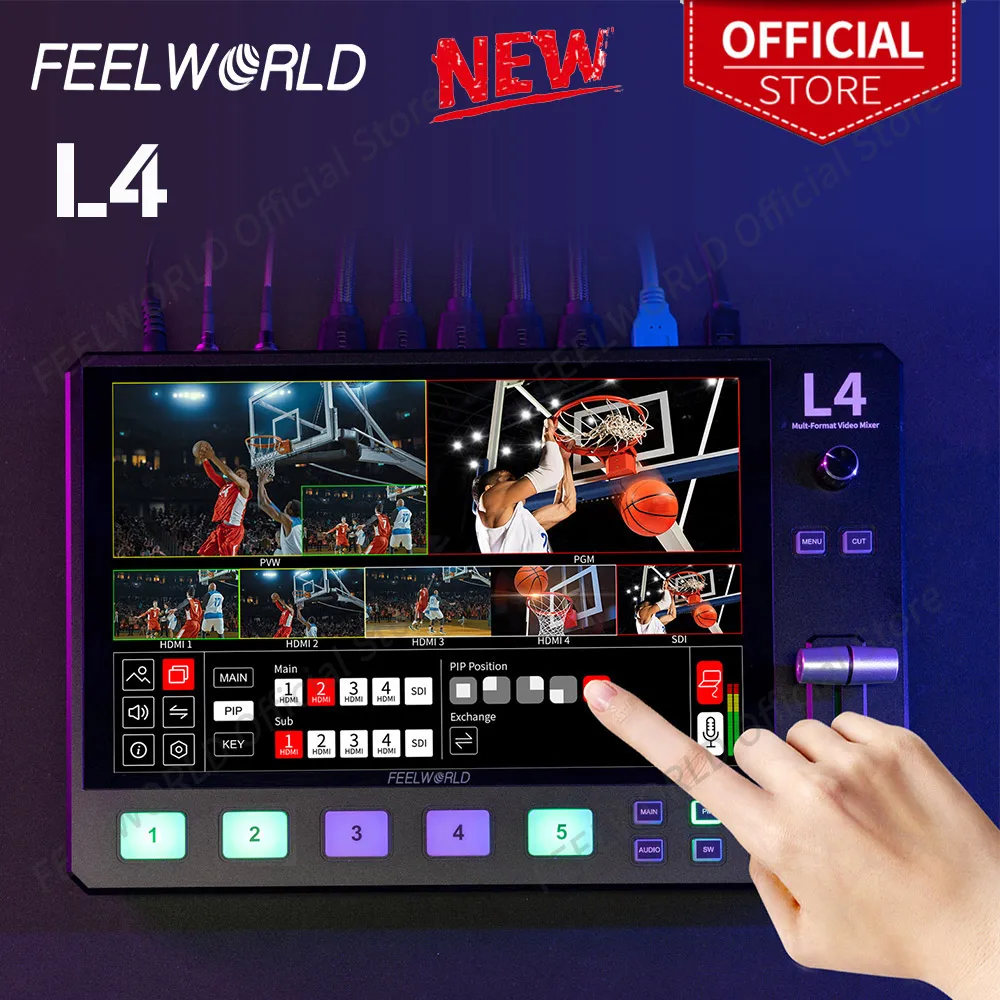 FEELWORLD-L4 Multi-Camera Video Mixer Switcher, 10.1 \