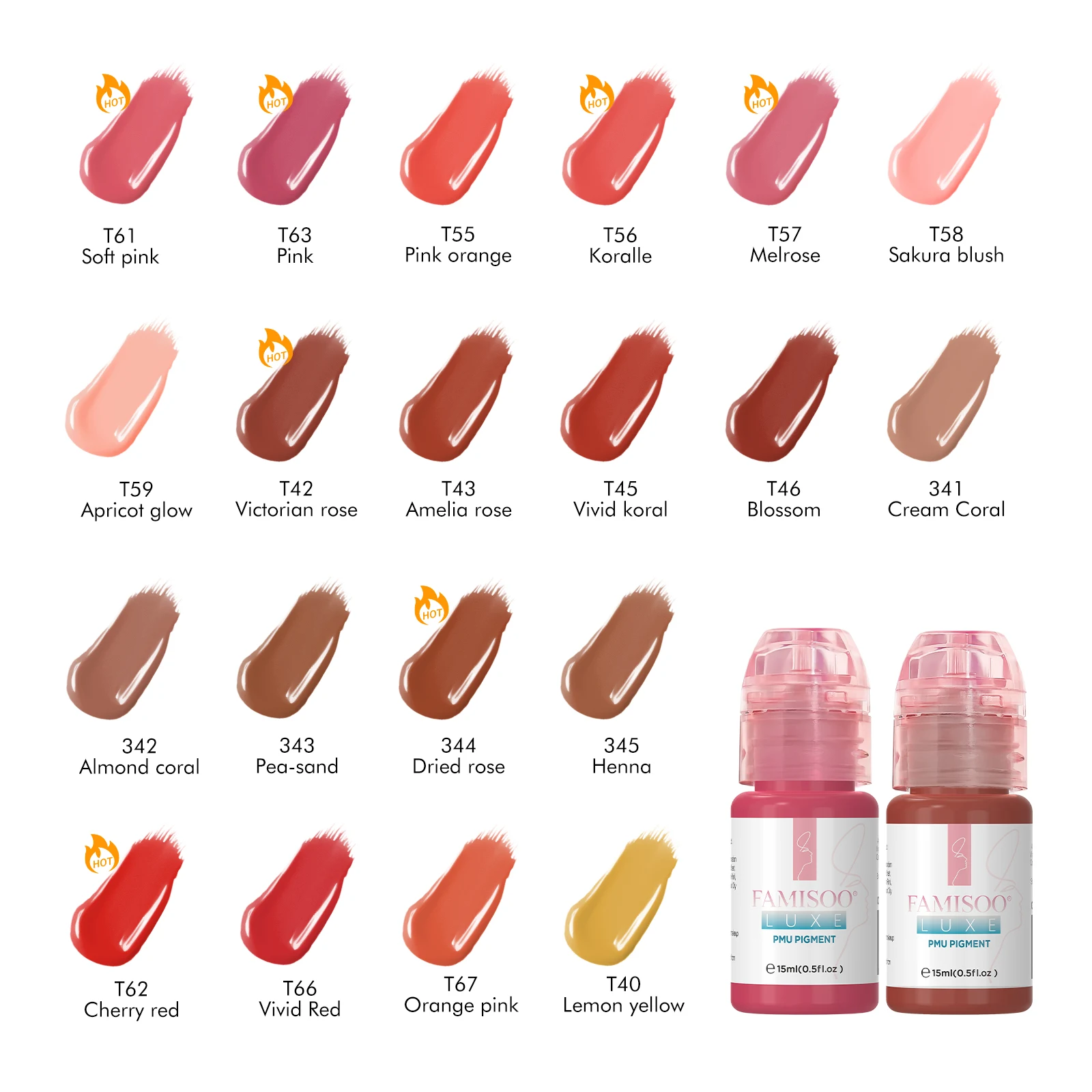 FAMISOO 33 Colors 15ML Luxe PMU Pigment Lip & Eyebrow Tattoo Ink For Semi Permanent Makeup Nano Lips Microblading Pigment