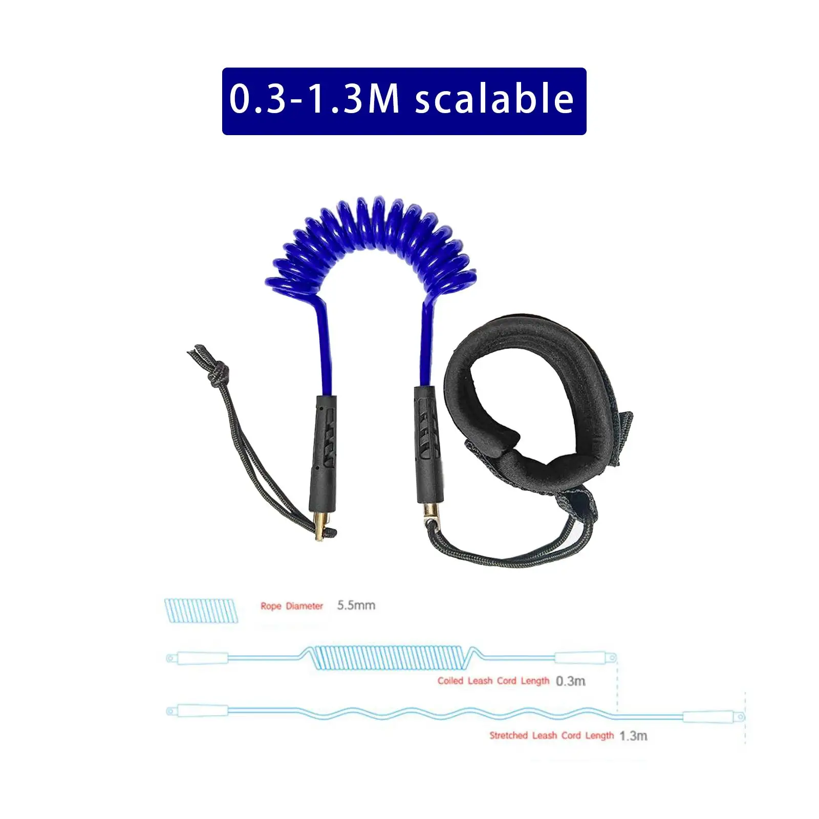 Surfboard Leash Premium Telescopic Wrist Strap Elastic Safety Rope Leash for Water Sports Longboard Rubber Boat Water Ski Surf