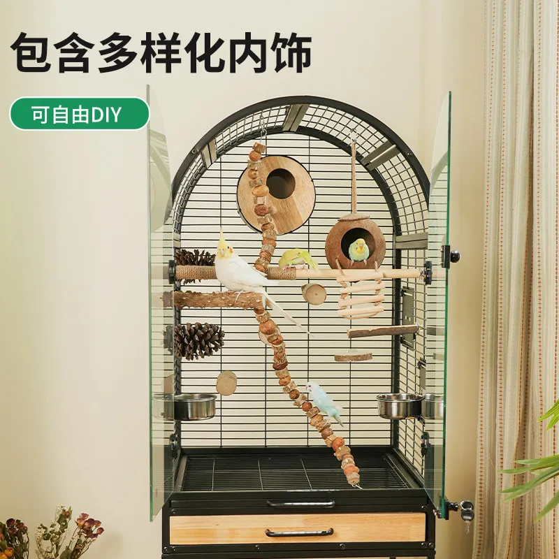 Baroque Garden Luxury Bird Cage Parrot Cage Large Household Solid Wood Splash-proof New Xuanfeng Tiger Skin Bird Villa