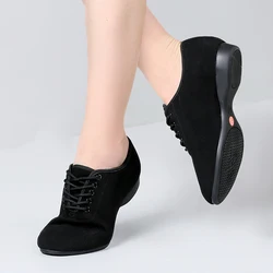 Chaussures de danse en cuir pour femmes, chaussures de professeur, semelle souple, talon bas, chaussures d'entraînement latine, ballet, salle de Rhjazz, baskets pour filles